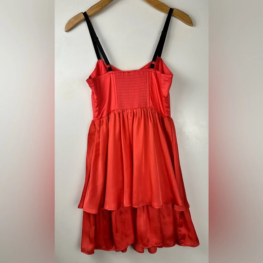 GO International Coral Babydoll Dress Sz 3 Tiered Hem Adjustable Straps Side Zip - Picture 2 of 10